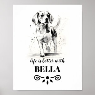Beagle Life is better with Custom Dog Name Poster