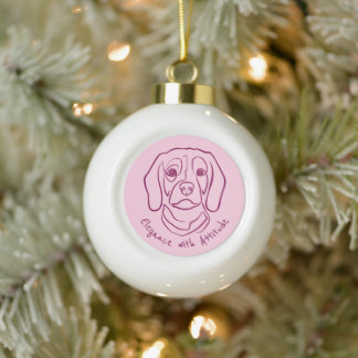 Beagle Line Art, Elegance with Attitude Ceramic Ball Christmas Ornament