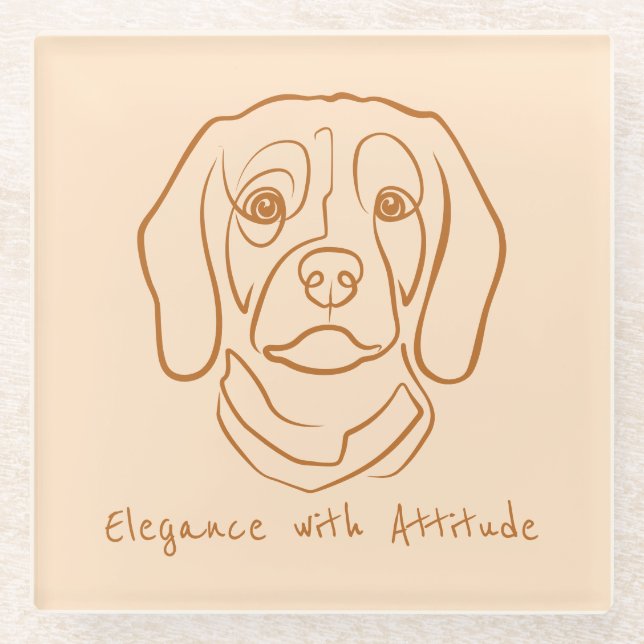 Beagle Line Art, Elegance with Attitude Glass Coaster (Front)