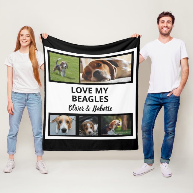 Beagle Lovers Custom Puppy and Dog Photo Collage  Fleece Blanket (In Situ)
