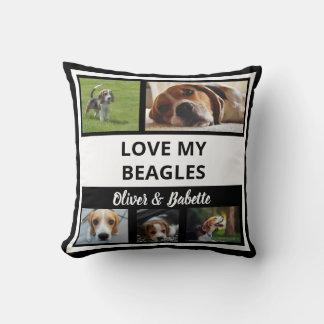 Beagle Lovers Puppy Dog Modern Black White Collage Cushion