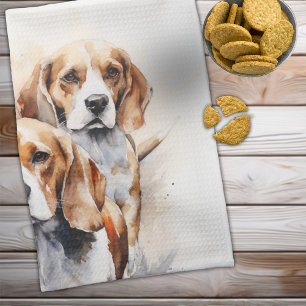 Beagle Lover's Watercolor Dog Art Tea Towel