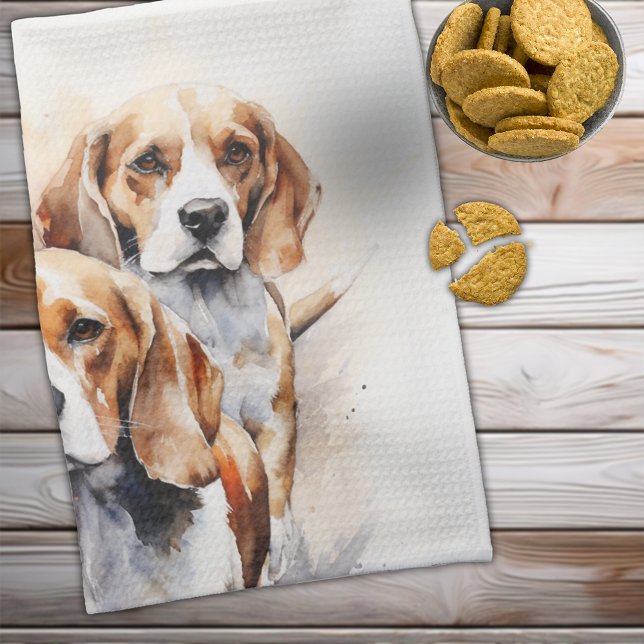 Beagle Lover's Watercolor Dog Art Tea Towel (Beagle Lover's Watercolor Dog Art Kitchen Towel)