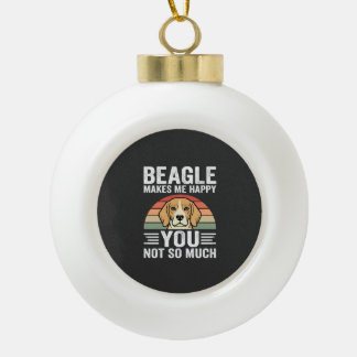 Beagle Makes Me Happy Dog Lover Ceramic Ball Christmas Ornament