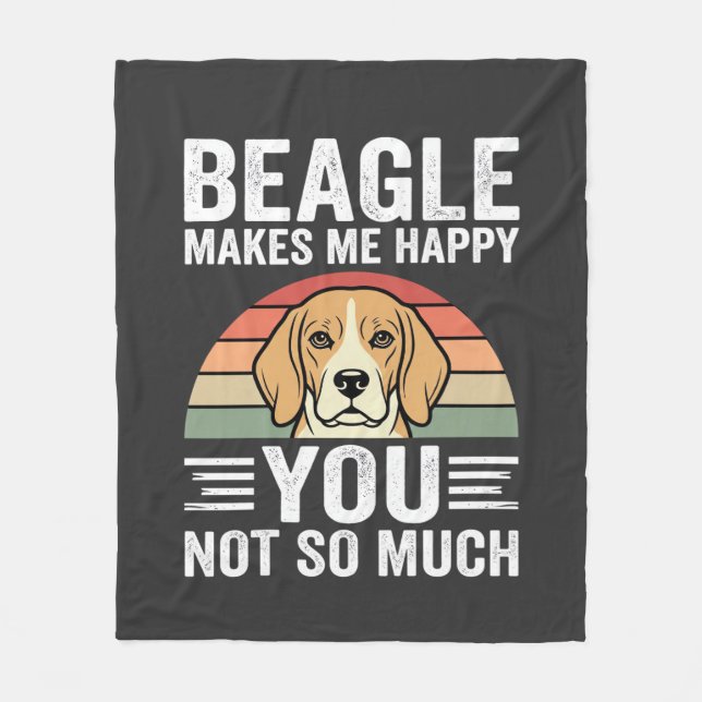 Beagle Makes Me Happy Dog Lover Fleece Blanket (Front)