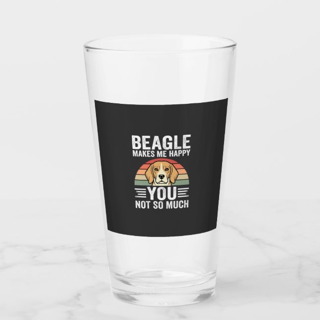 Beagle Makes Me Happy Dog Lover Glass (Front)