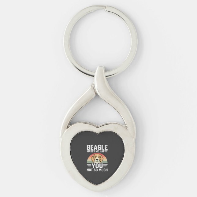 Beagle Makes Me Happy Dog Lover Key Ring (Front)