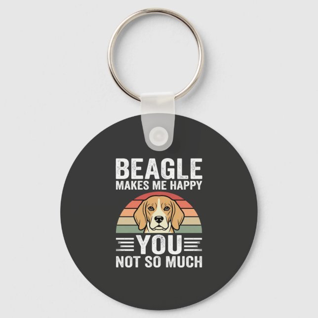 Beagle Makes Me Happy Dog Lover Key Ring (Front)