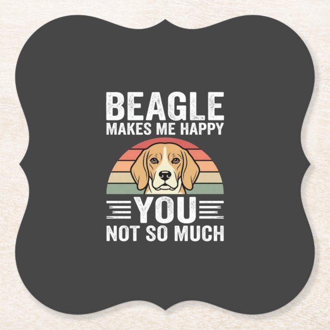 Beagle Makes Me Happy Dog Lover Paper Coaster (Front)