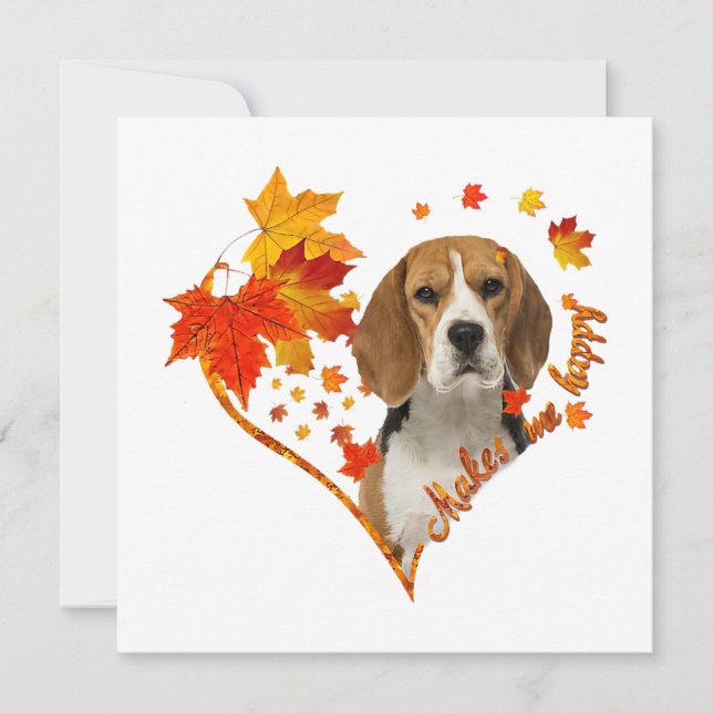 Beagle Makes Me Happy Fall Heart Leaves   (Front)