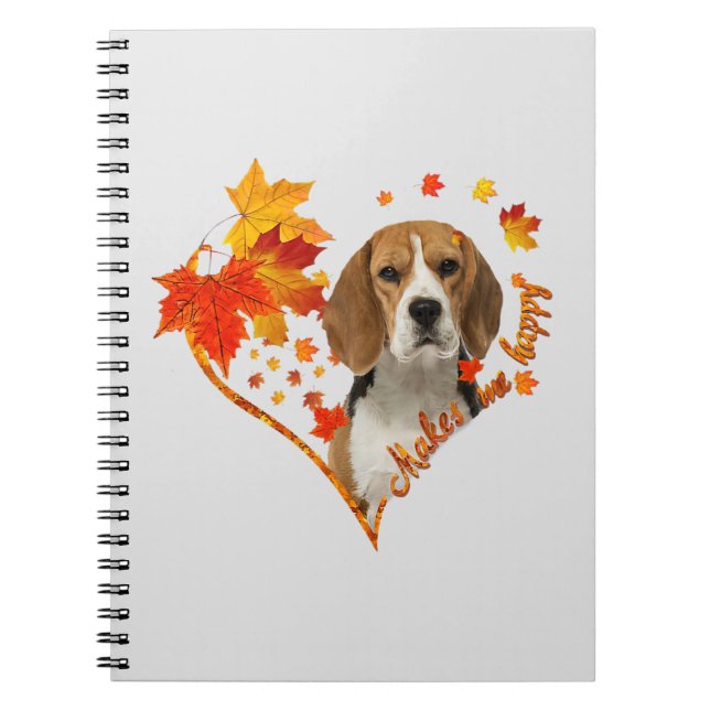 Beagle Makes Me Happy Fall Heart Leaves  Notebook (Front)