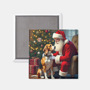 Beagle Meets Santa Christmas Painting Magnet