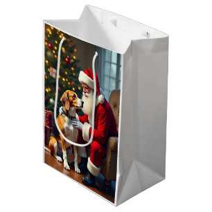 Beagle Meets Santa Christmas Painting Medium Gift Bag