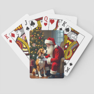 Beagle Meets Santa Christmas Painting Playing Cards