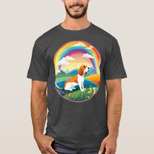 Beagle Memorial Rainbow Bridge Colourful Dog Art T-Shirt
