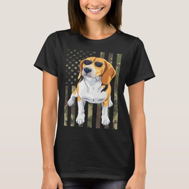 Beagle Men Women Beagle Dad Mom Camo USA Flag Beag T-Shirt (Front)