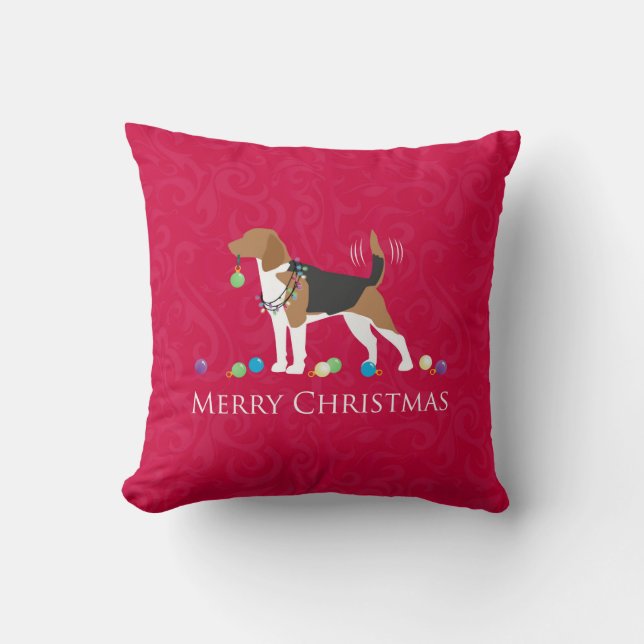 Beagle Merry Christmas Design Cushion (Front)