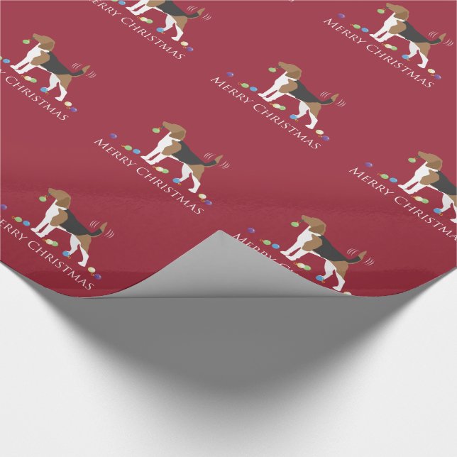 Beagle Merry Christmas Design Wrapping Paper (Corner)