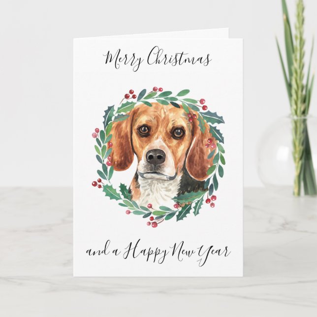 Beagle Merry Christmas Trendy Dog Holiday Card (Front)
