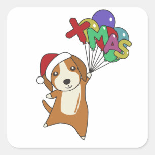 Beagle Merry Christmas Winter Animal Dog Square Sticker