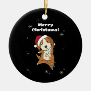 Beagle Merry Christmas Winter Animals Dog Ceramic Ornament