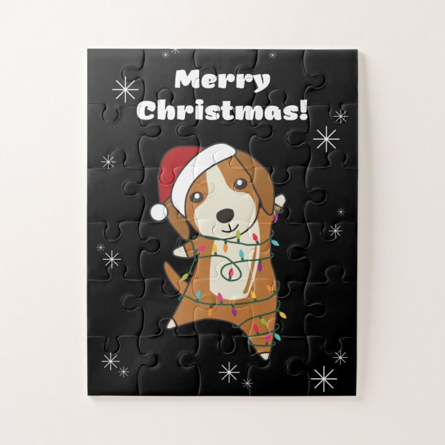 Beagle Merry Christmas Winter Animals Dog Jigsaw Puzzle (Vertical)