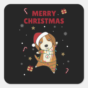 Beagle Merry Christmas Winter Animals Dog Square Sticker