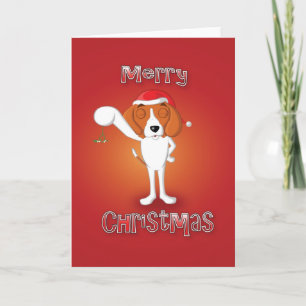 beagle - mistletoe - merry christmas holiday card