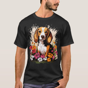Beagle Mountain Flower Cute Colourful Puppy Dog T-Shirt