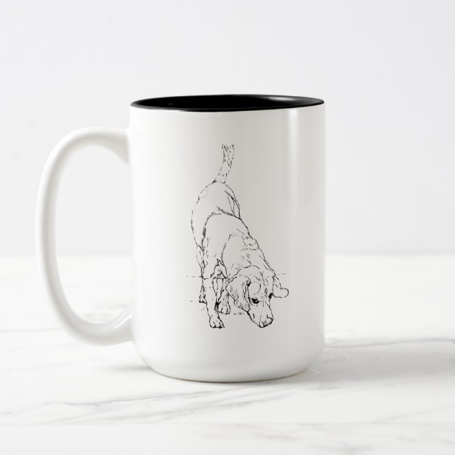 Beagle Mug – Hand Drawn Ink Dog Coffee Mug (Left)