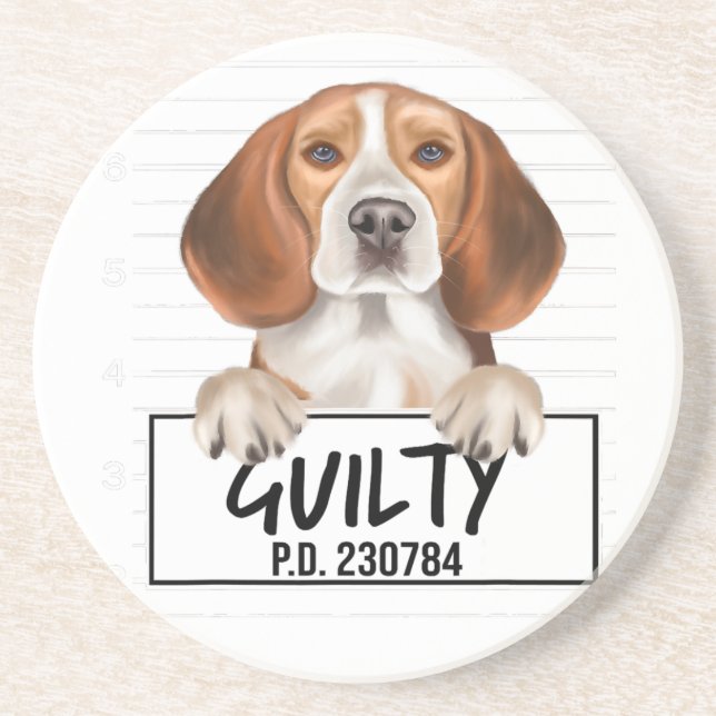 Beagle Mugshot Guilty Dog Coaster (Front)