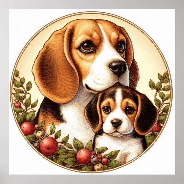 Beagle Mum and Pup 01X Poster (Front)