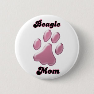 Beagle Mum Pink Pawprint - Button