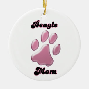Beagle Mum Pink Pawprint Ceramic Ornament