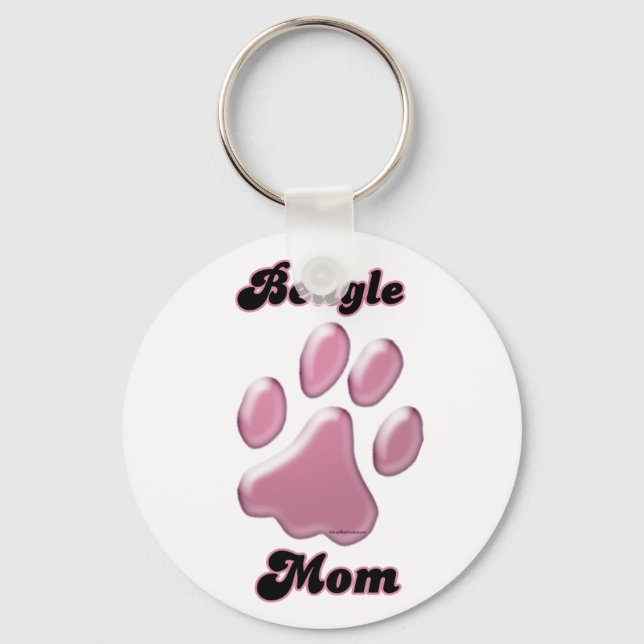 Beagle Mum Pink Pawprint Keychain (Front)