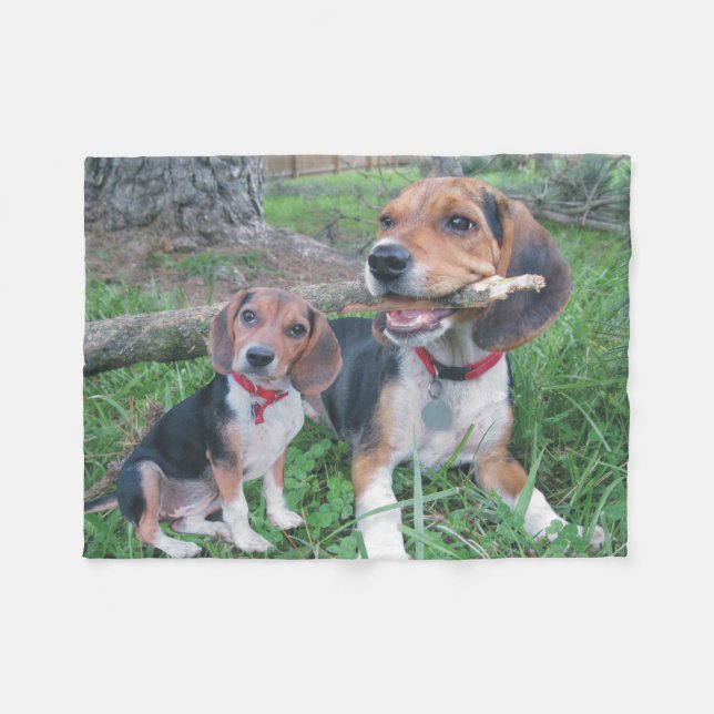 Beagle Mum & Pup Chew Time Fleece Blanket (Front (Horizontal))