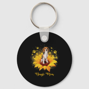 Beagle Mum Sunflower With Dog Paw Mother's Day  Key Ring