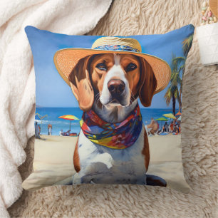 Beagle on Beach, summer gift for dog lovers  Cushion
