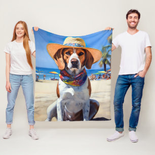 Beagle on Beach, summer gift for dog lovers  Fleece Blanket