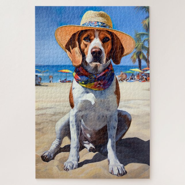 Beagle on Beach, summer gift for dog lovers  Jigsaw Puzzle (Vertical)