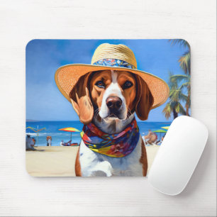 Beagle on Beach, summer gift for dog lovers Mouse Pad