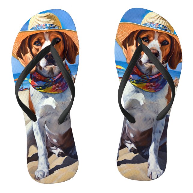 Beagle on Beach, summer gift for dog lovers  Thongs (Footbed)