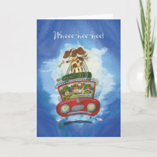 Beagle on Car - Funny Birthday Card