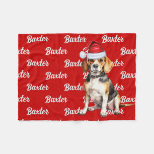 Beagle on Red with Name Christmas Dog Fleece Blanket
