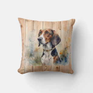 Beagle or Foxhound Hunting Dog Wood Look Cushion