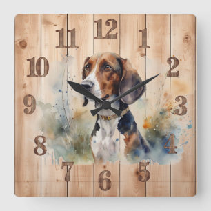 Beagle or Foxhound Hunting Dog Wood Look  Square Wall Clock