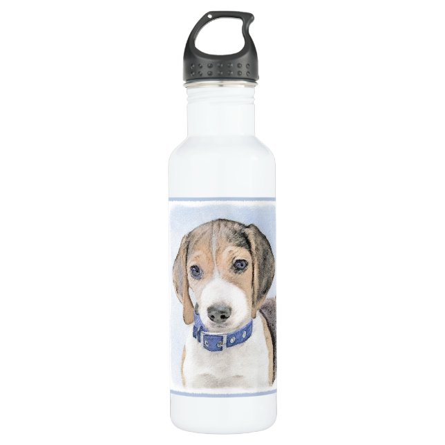 Beagle Painting - Cute Original Dog Art 710 Ml Water Bottle (Front)