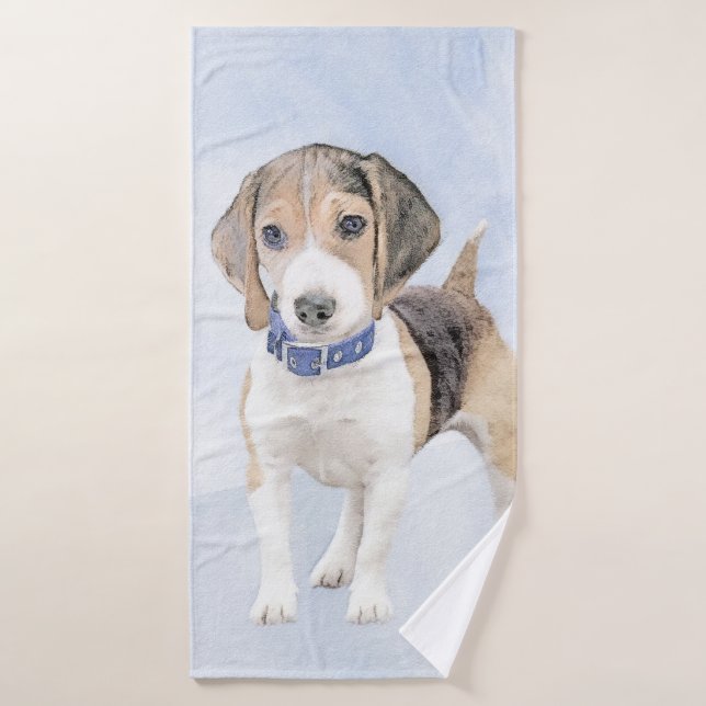 Beagle Painting - Cute Original Dog Art Bath Towel Set (Bath Towel)
