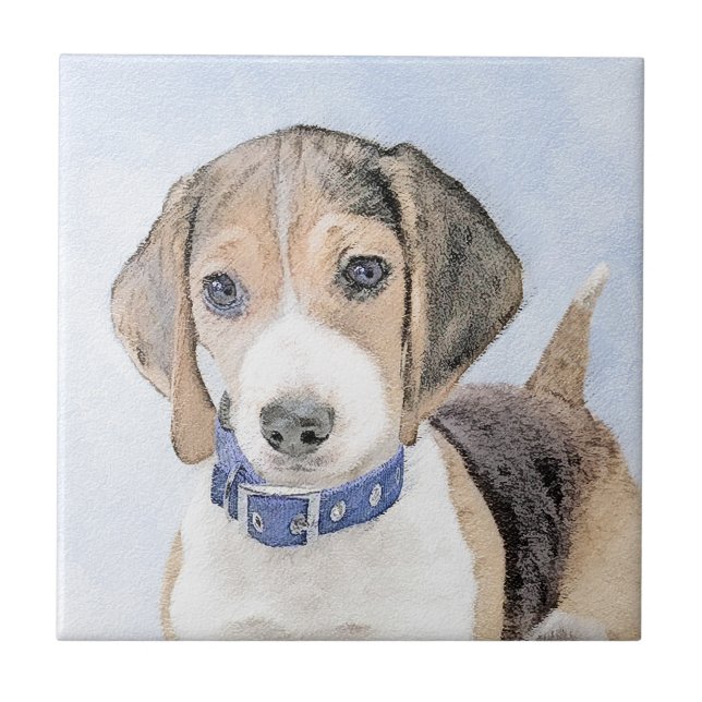 Beagle Painting - Cute Original Dog Art Ceramic Tile (Front)
