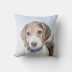 Beagle Painting - Cute Original Dog Art Cushion